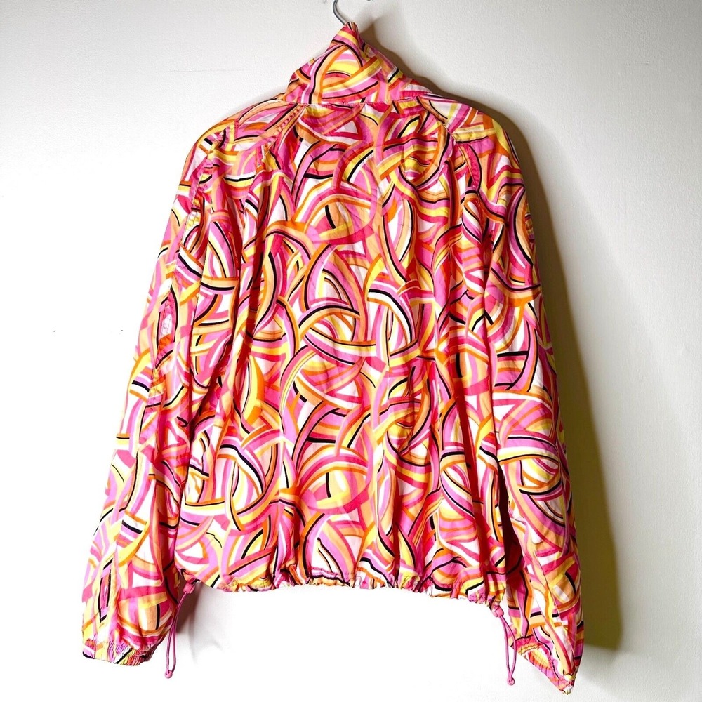 ColdwaterCreek Jacket Women LP Pink Orange Swirl Print Windbreaker Anorak NWOT - Picture 2 of 6